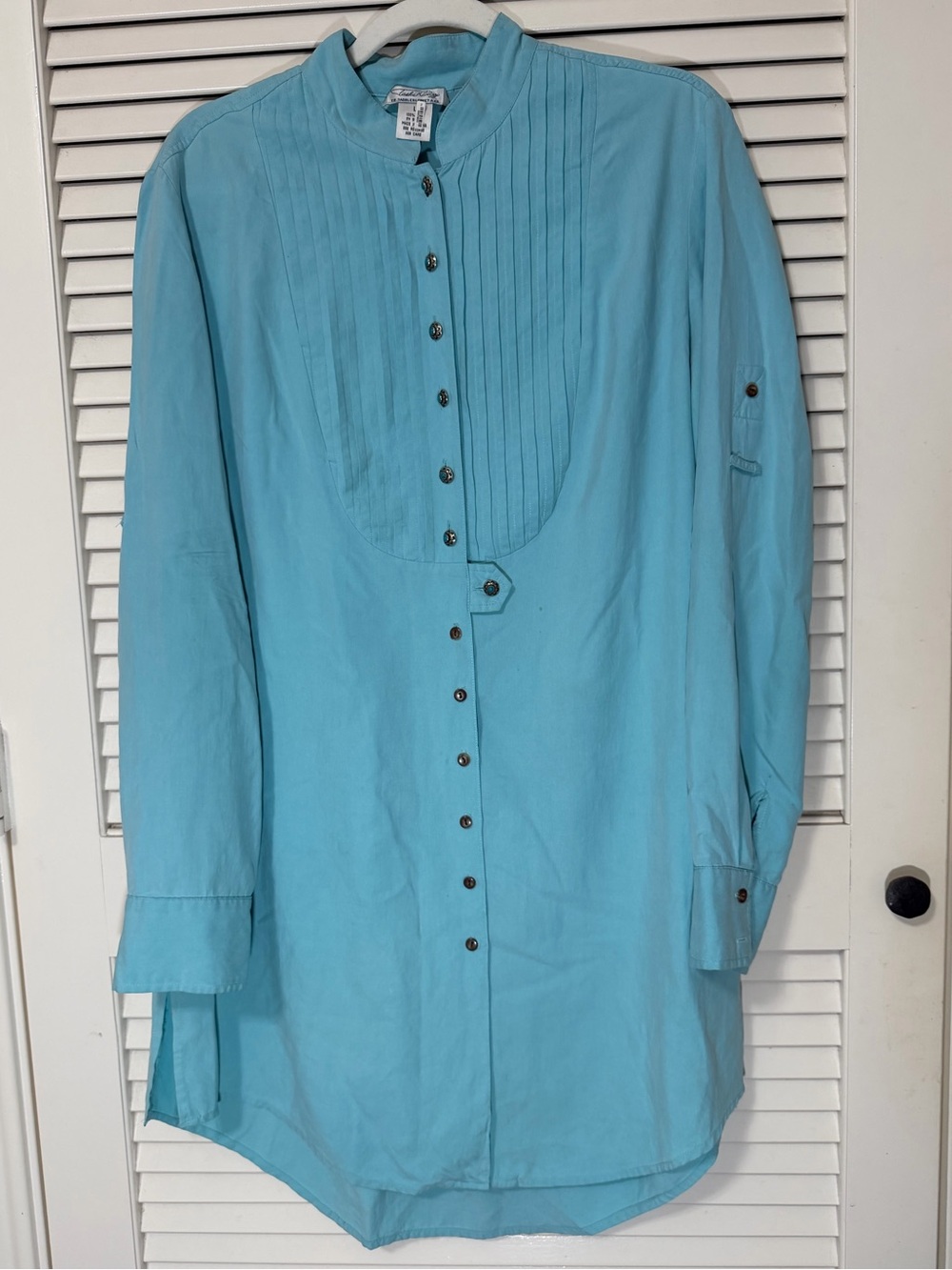 Tasha Polizzi light blue silk tuxedo-style tunic blouse - Size L